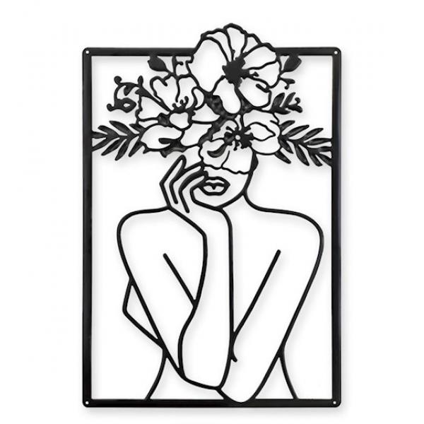Wand-Dekor Metall Scherenschnitt-Art Frau mit Blumen