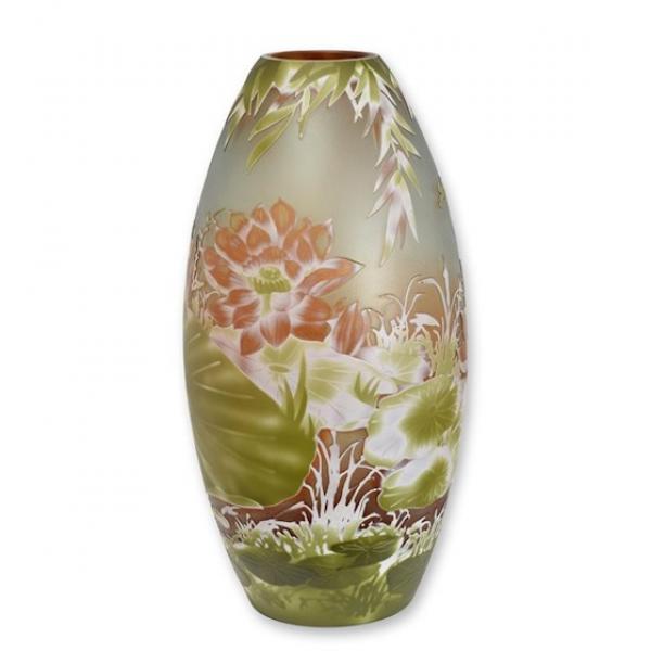 Kamee-Glas Vase Seerosenteich