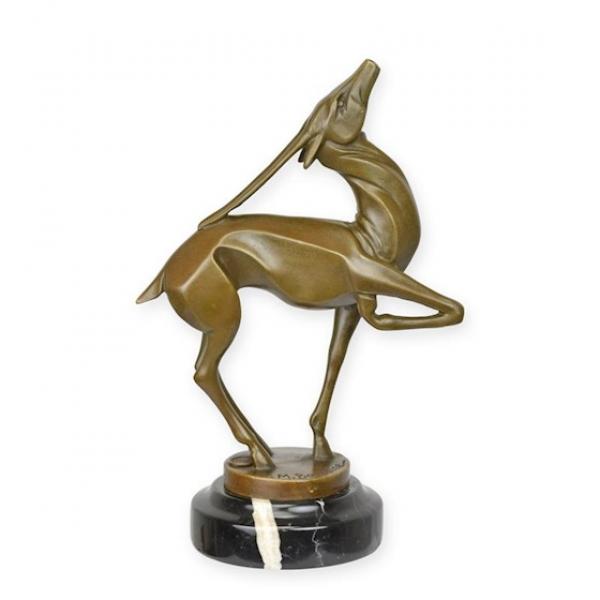 Bronze Skulptur auf Steinsockel Steinbock stilisiert