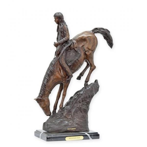 Bronze Skulptur Mountain Man Reiter im Gebirge