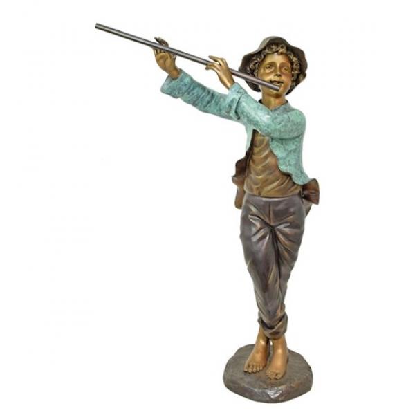 Bronze Skulptur Flöte spielender Junge