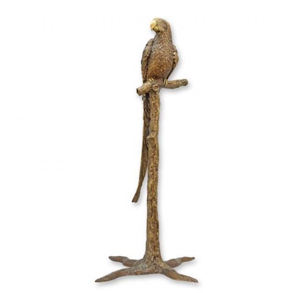 Bronze Skulptur Papagei auf hohem Astsockel