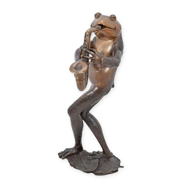 Bronze Skulptur Fontäne Frosch Saxophon spielend