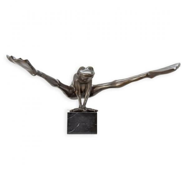 Bronze Skulptur turnender Frosch