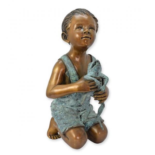 Bronze Skulptur Fontäne kleiner Junge mit Frosch