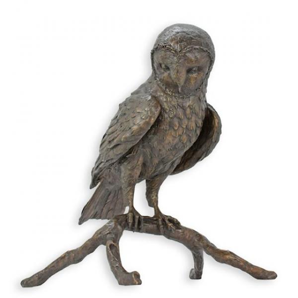 Bronze Skulptur Eule auf Ast