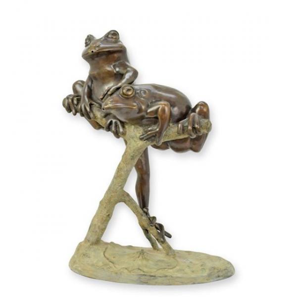 Bronze Skulptur Fontäne Paar Frösche auf Ast