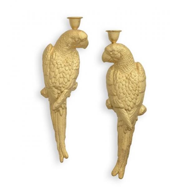 Eisen Figur Skulptur rustikal Wand-Ara papagei Leuchter goldfarben