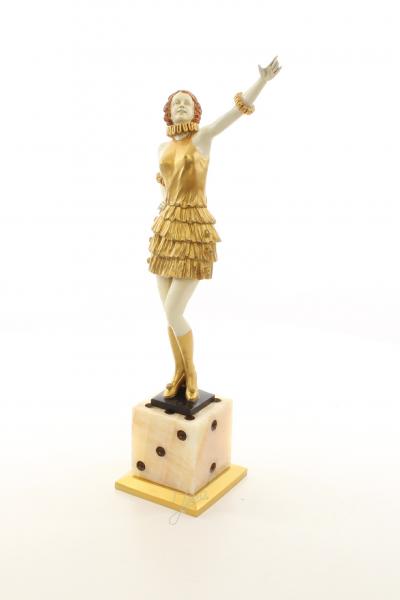 Bronze Lady Art déco auf Würfel farbig