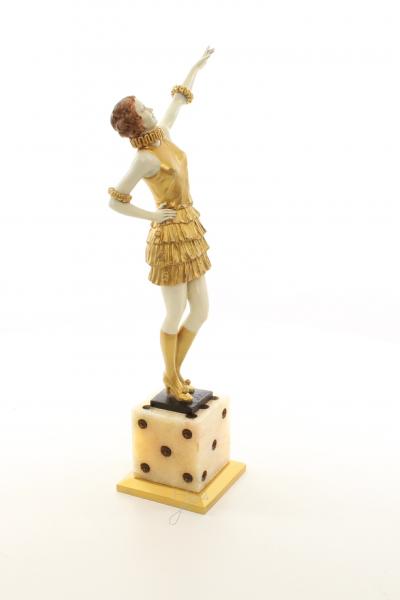 Bronze Lady Art déco auf Würfel farbig