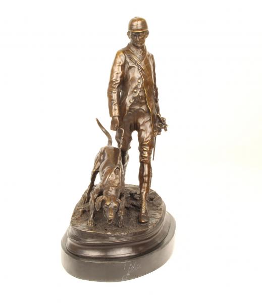 Bronze Skulptur Jäger mit Spürhund