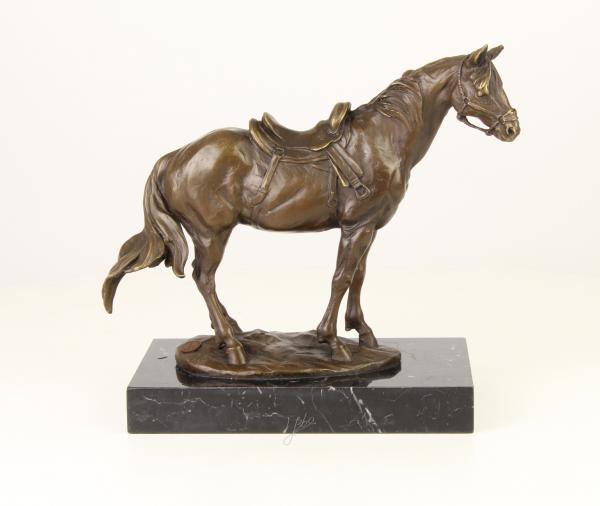 Bronze Skulptur Pferd mit Sattels