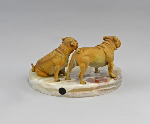 Visitenkartenschale mit Bronze Bulldoggen-Paar