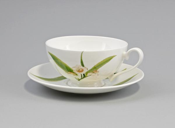 Teetasse mit Untertasse Diamantporzellan Teeblatt