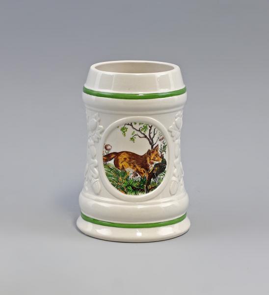 jagdlicher Bierkrug Fuchs weiß
