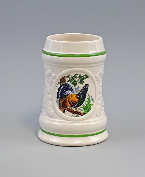 jagdlicher Bierkrug Auerhahn weiß