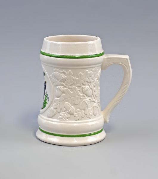 jagdlicher Bierkrug Auerhahn weiß