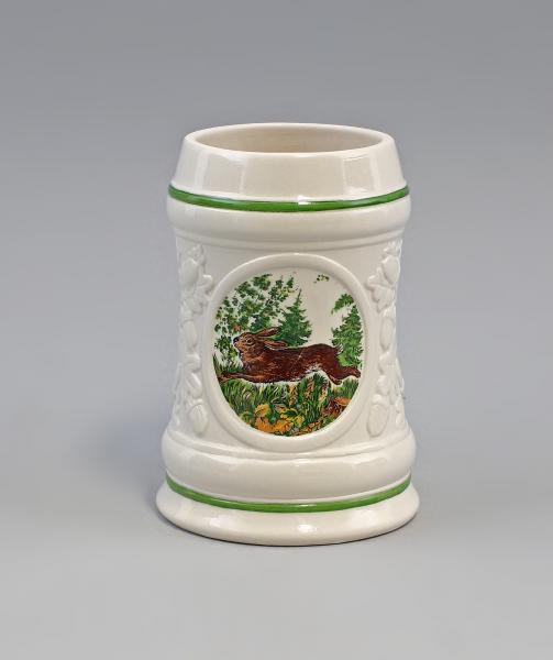 jagdlicher Bierkrug Hase weiß