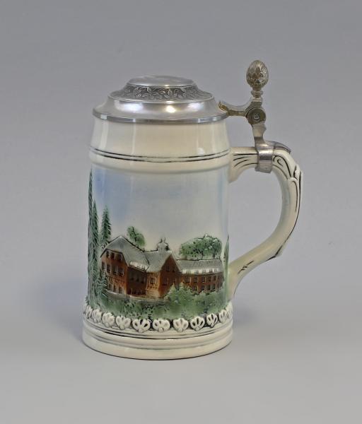 Bierkrug Stutenhaus mit Zinndeckel 0,5 Liter