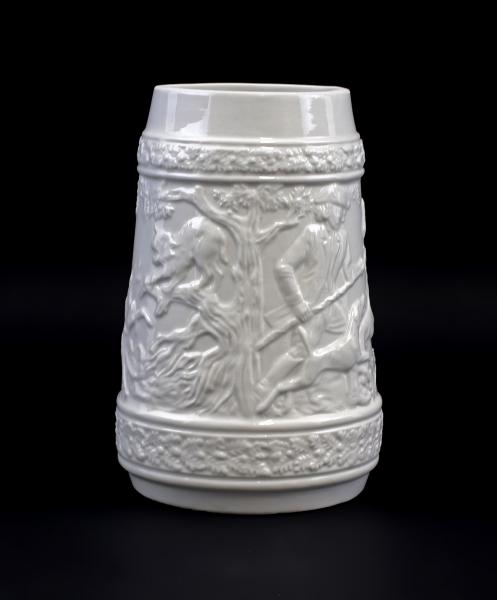 Bierkrug weiß Relief Jagd 1 Liter