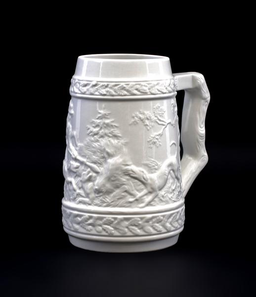 Bierkrug weiß Relief Jagd 1 Liter