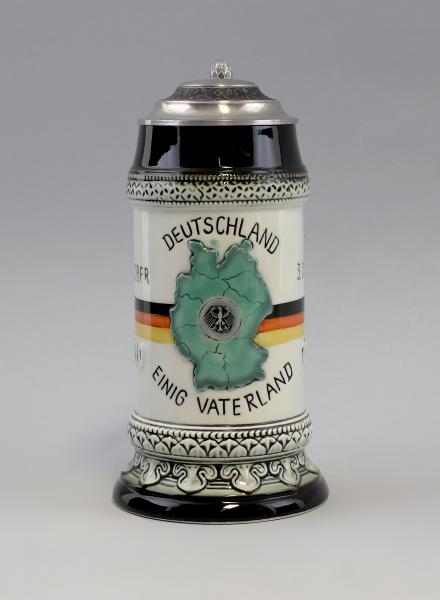 Bierkrug Wiederveringung / Deutsche Einheit Zinndeckel 1 Liter