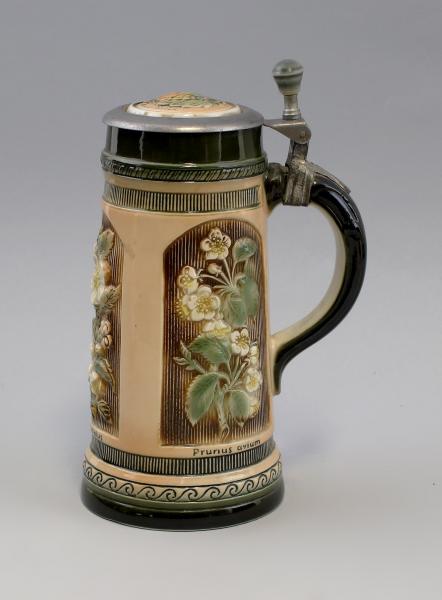 Bierkrug Apfelblüte Zinndeckel 1 Liter
