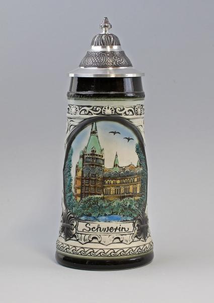 Bierkrug Schwerin Zinndeckel 1 Liter