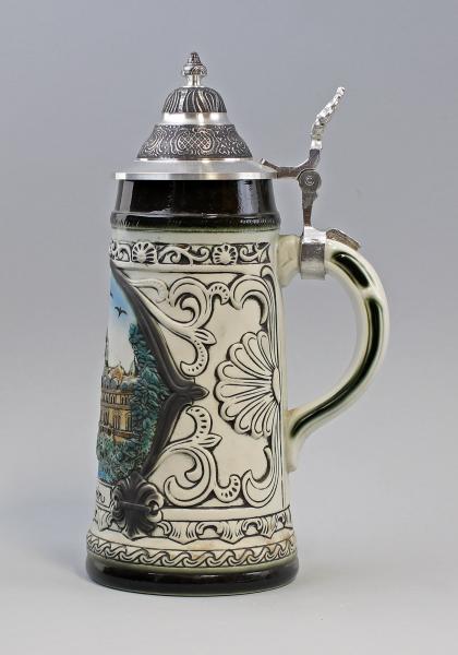 Bierkrug Schwerin Zinndeckel 1 Liter