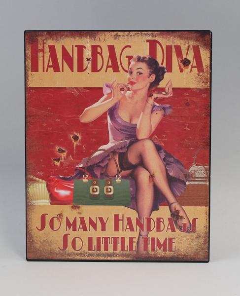 nostalgisches Blechschild Pin-Up "Handbag-Diva“