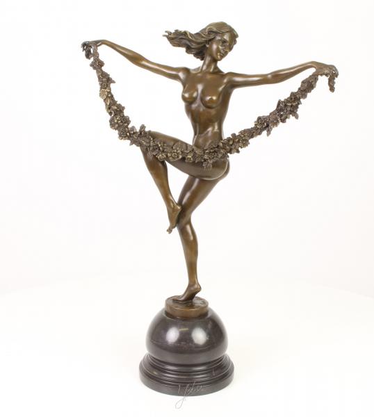 Bronze Skulptur tanzende Frau Blumen