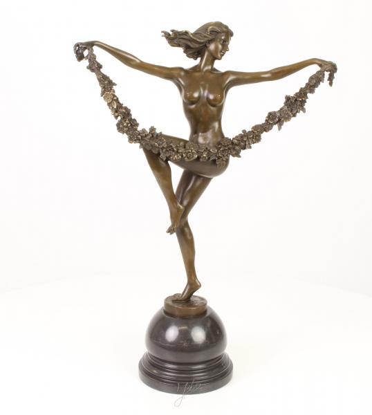 Bronze Skulptur tanzende Frau Blumen