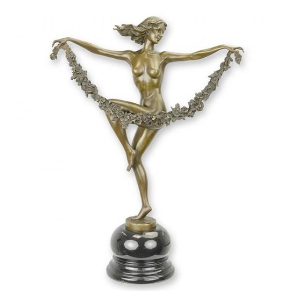 Bronze Skulptur tanzende Frau Blumen