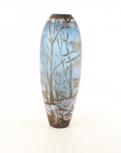 Kamee-Glas Vase Winterlandschaft