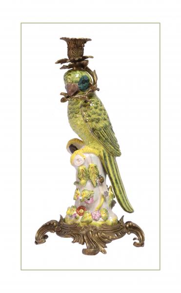 Historismus Leuchter Papagei Bronze Porzellan