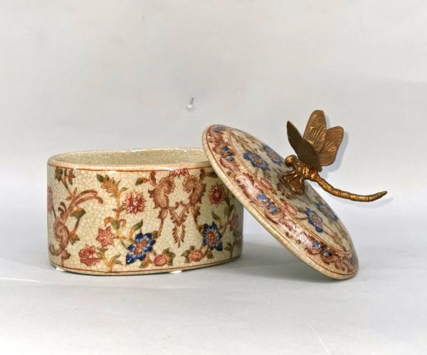 Deckeldose Libelle Porzellan Bronze