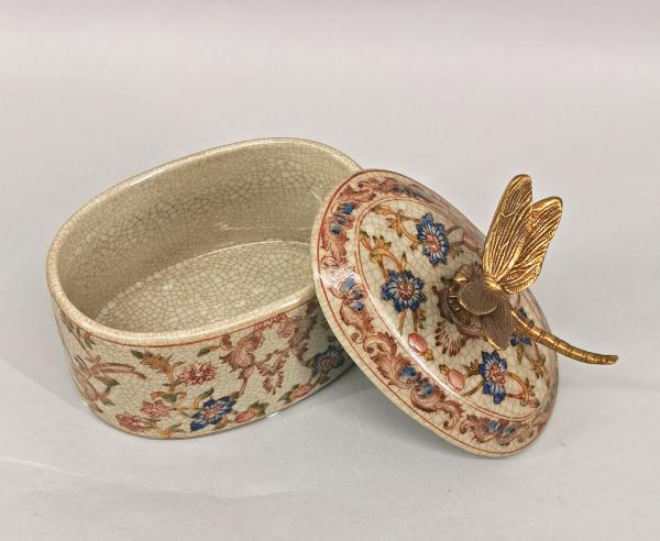 Deckeldose Libelle Porzellan Bronze
