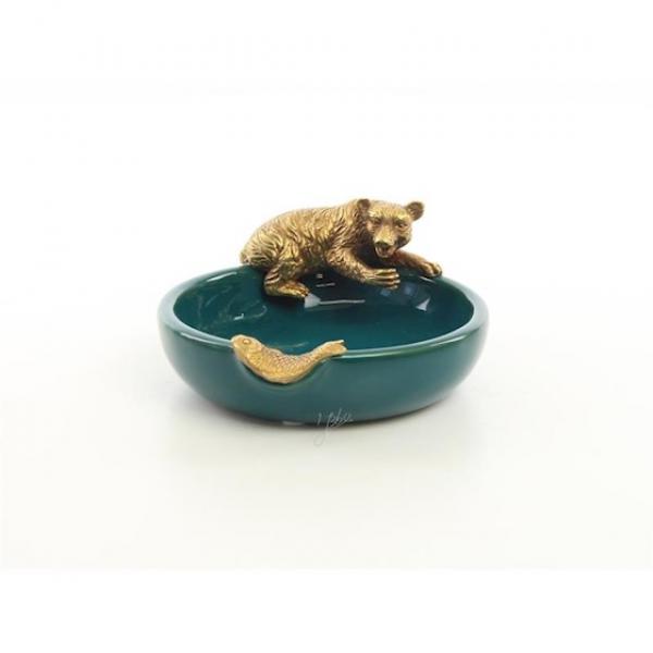 Porzellan / Bronze Schale mit Bär