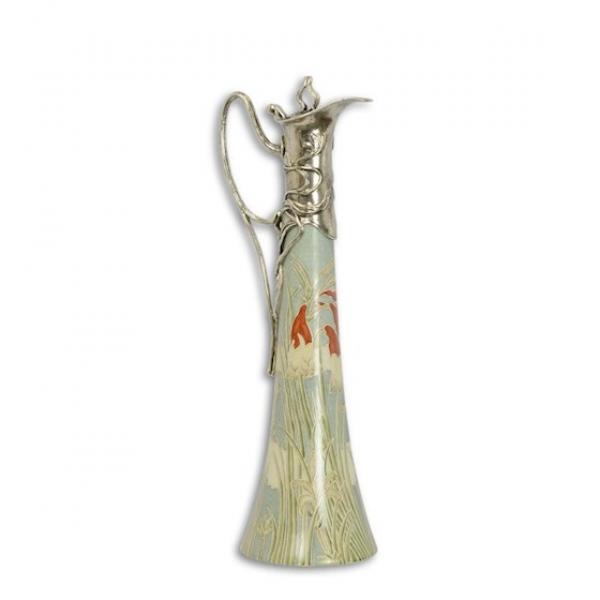 Bronze Porzellan Kanne Jugendstil versilbert
