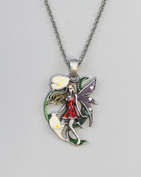 Kette mit Anhänger Elfe rot mit Blumen