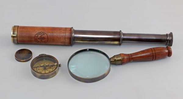 Nautik-Set - Fernrohr mit Lupe und Kompass