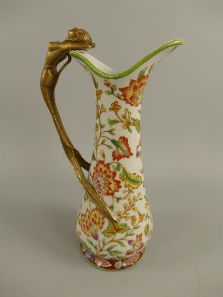 Vase Porzellan / Bronze orangegrün