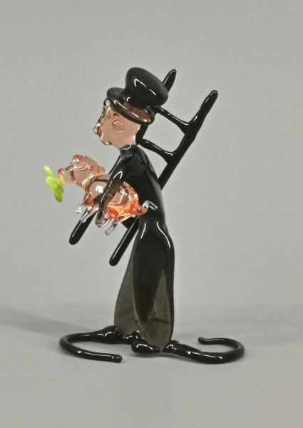 Lauscha Glasfigur Schornsteinfeger mit Glücksschwein 6x8cm