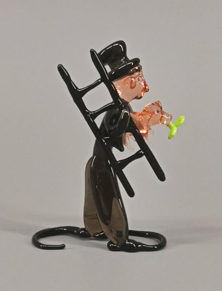 Lauscha Glasfigur Schornsteinfeger mit Glücksschwein 6x8cm