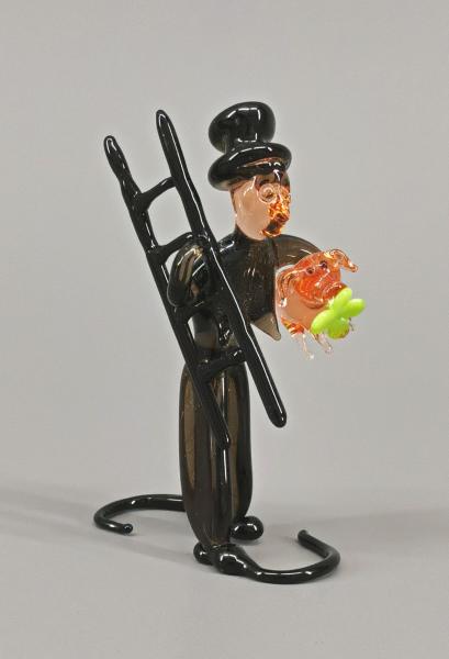 Lauscha Glasfigur Schornsteinfeger mit Glücksschwein 6x8cm