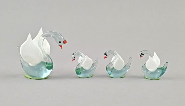 Lauscha Glasfigur Schwan mit 3 Küken 5 cm