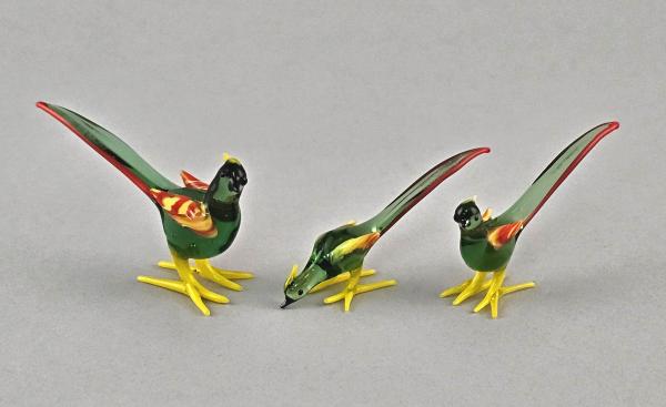 Lauscha Glasfigur Fasan mit 2 Küken Hca.4,5cm