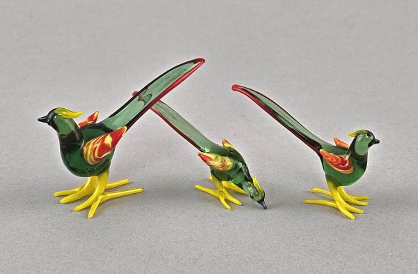 Lauscha Glasfigur Fasan mit 2 Küken Hca.4,5cm