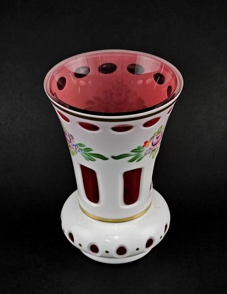Überfang-Vase Böhmen Anfang 20.Jh. floral emailbemalt