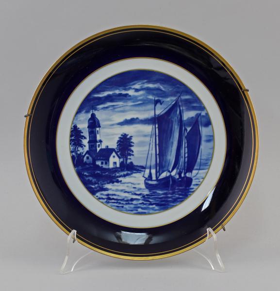 Wandteller Kobalt-Segelschiff